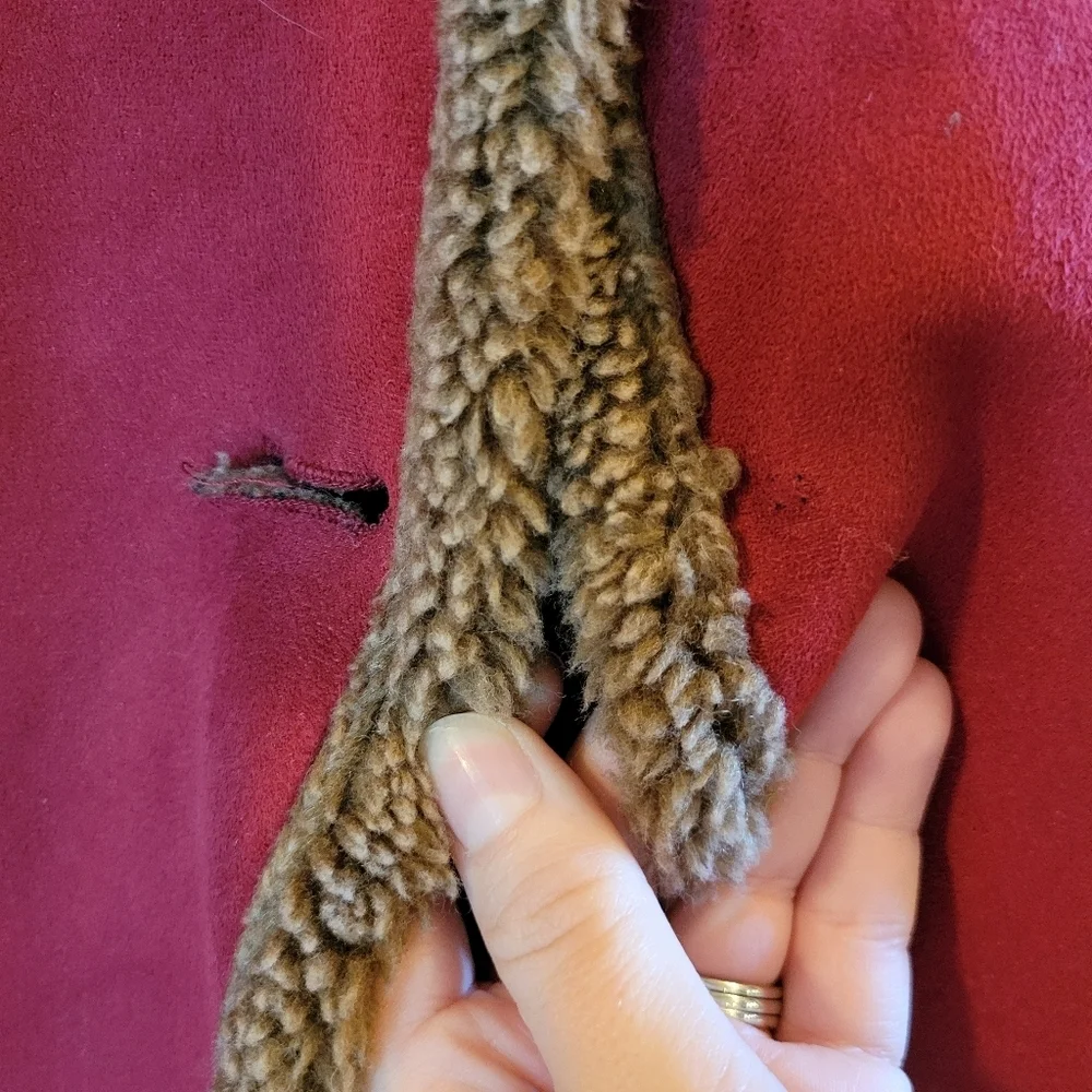 L.L. Bean Red Faux Suede Brown Sherpa Long Coat